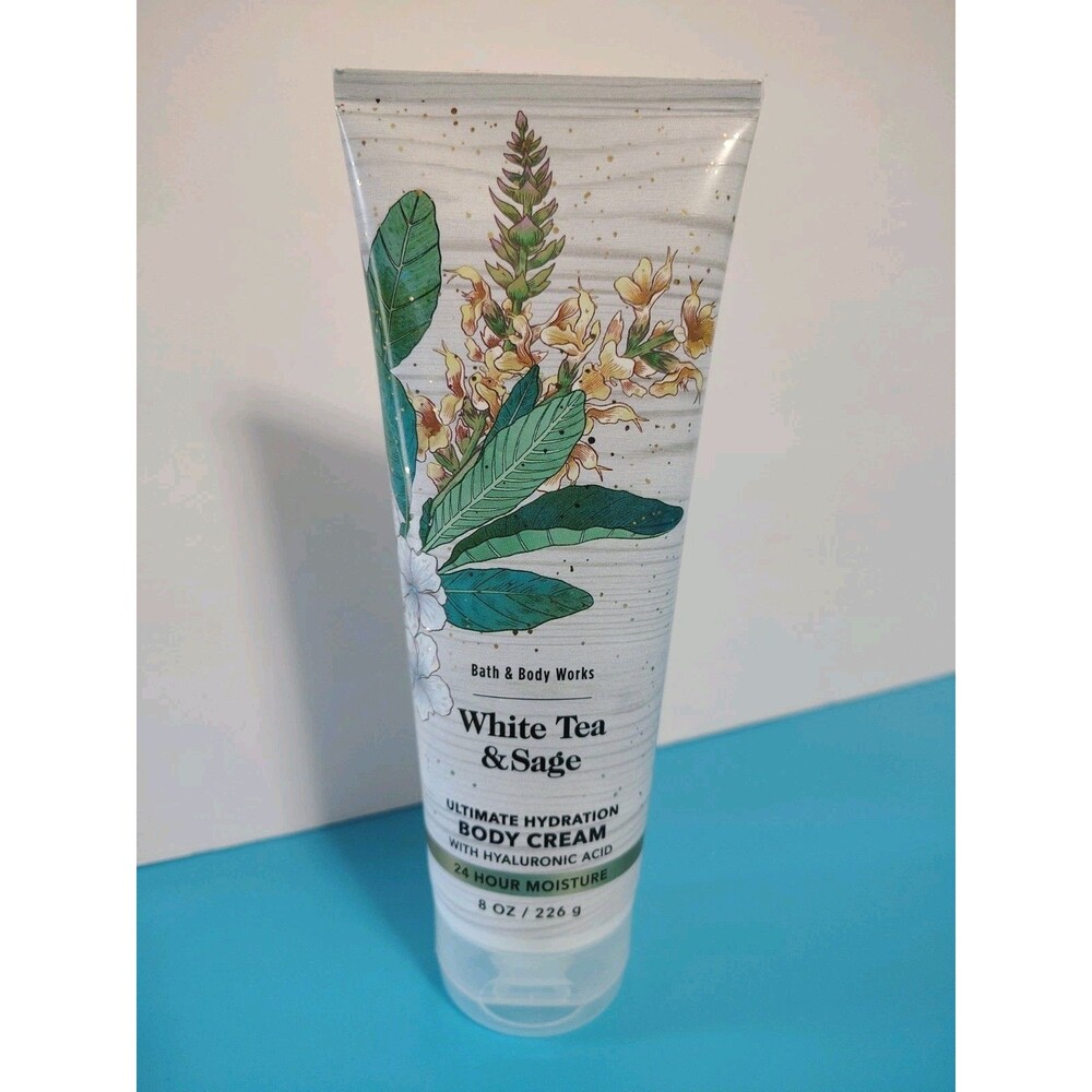 Bath & Body Works White Tea & Sage Body Cream 8 Oz W/Hyaluronic Acid Moisturizer